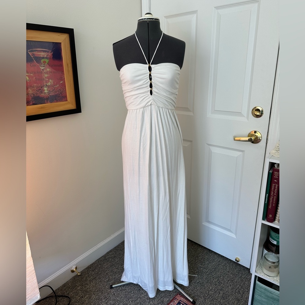 Diane von Furstenberg White Moda Pima Cotton Halter Chic Unique Detailing Beach